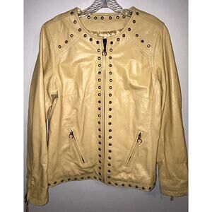 Bradley By Bradley Bayou Yellow Gold Leather Moto Jacket Grommet M Petite Zip